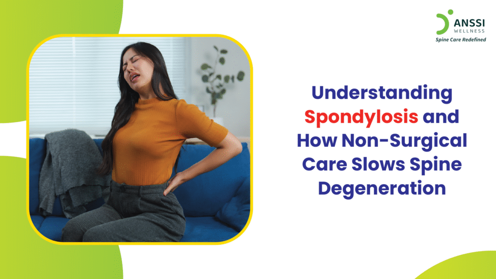 Spondylosis is a degenerative condition that develops when the structures in the spine, including discs and joints, start to break down over time.