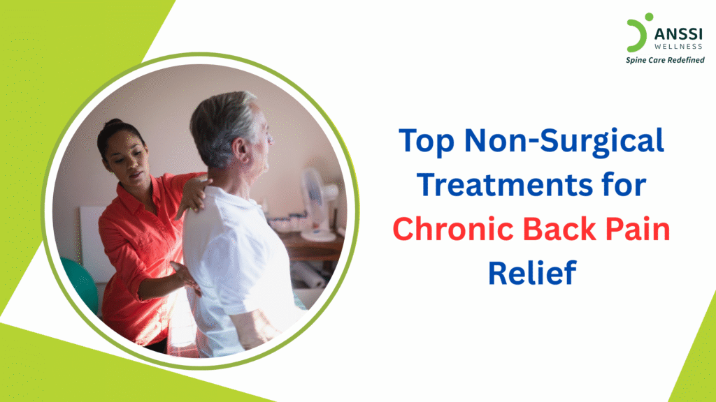 Chronic back pain can arise from poor posture, long working hours, sedentary lifestyles, or spinal conditions like herniated discs and spondylosis.