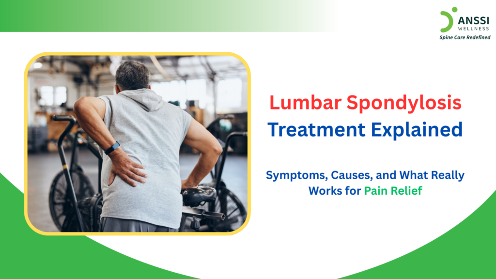 Lumbar spondylosis refers to the gradual wear and tear of the spinal discs and joints in the lower back (lumbar spine).